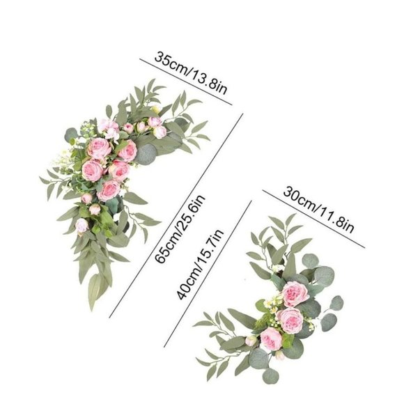 2 Piece | Pink Peony & Rose Blush Arch Flowers Swags Willow Eucalyptus Wedding - Picture 5 of 6